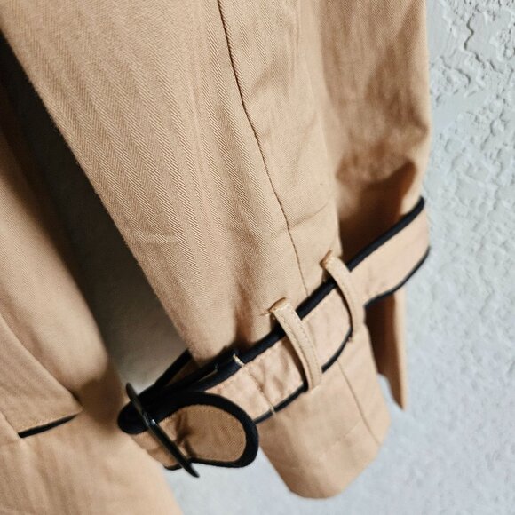 Mod Cloth Woman SZ L  NWOT Tan/Black Trim Belted Button Up Light Weight Lined - Picture 5 of 8